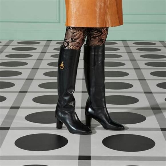 Gucci Woman Half horsebit knee length boot in Black Leather size 7.5 - Picture 3 of 11